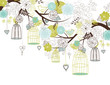Floral summer background. Birds