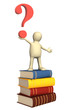 Puppet with books and question mark