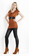 Photo: standing woman wearing fashionable brown shoes standing woman wearing fashionable brown shoes