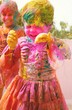 Holi celebrations in India. Two Indian kids playing Holi
