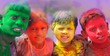 Holi celebrations in India. Group of kids playing Holi.