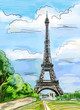 Parisian streets -Eiffel Tower illustration
