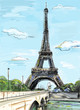 Parisian streets -Eiffel Tower illustration