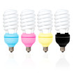 CMYK coloured energy saving light bulbs