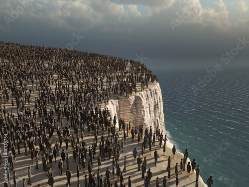 Illustration: crowd on the edge of a cliff crowd on the edge of a cliff