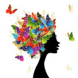 Female head with hairstyle made from butterflies for your design Female head with hairstyle made from butterflies for your design