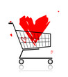 Big red heart in shopping cart for your design