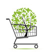 Green tree in shopping cart for your design