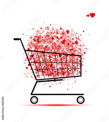 Vector: Cloud of hearts in shopping cart for your design Cloud of hearts in shopping cart for your design