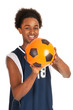 Black basketball player with ball
