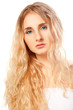 closeup woman face with long curly hair closeup woman face with long curly hair