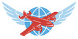 Propeller Airplane Wings Globe Retro