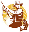 Fly Fisherman Fishing Retro Woodcut