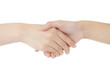Two woman shaking hands .