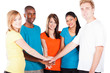 group of young multicultural people hands together