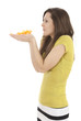 profile shot of a woman blowing at feathers on her hands