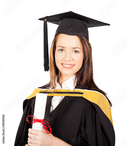 Photo: beautiful female graduate portrait isolated on white beautiful female graduate portrait isolated on white