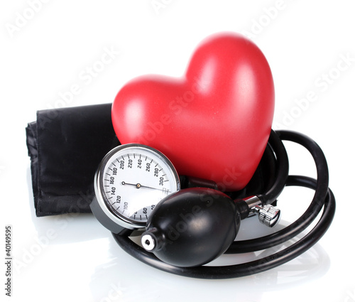 Photo: Black tonometer and heart isolated on white Black tonometer and heart isolated on white
