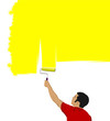 Young man paints the wall brush. Vector illustration Young man paints the wall brush. Vector illustration