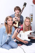 canvas print picture - Teenagers making music in a bedroom