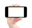 Hand Hold Blank Mobile Phone Isolated