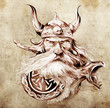 Tattoo art, sketch of a viking warrior, Illustration of an ancie