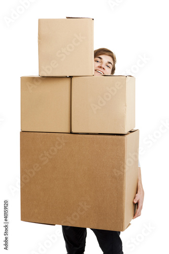 Photo: Man holding card boxes Man holding card boxes