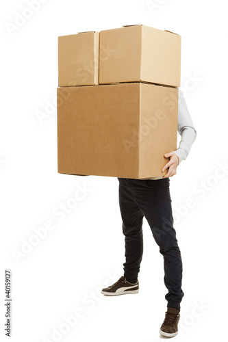 Photo: Man holding card boxes Man holding card boxes