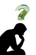 Photo: Thinking of money. Man ,100 Euro question. Concept. Thinking of money. Man ,100 Euro question. Concept.