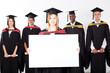 pretty female graduate holding white board