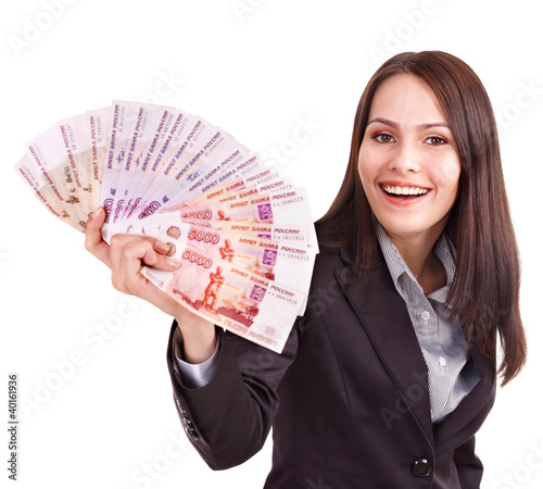 Photo: Woman with money. Russian rouble. Woman with money. Russian rouble.