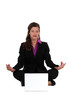 Businesswoman meditating in  front of laptop