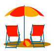 beach umbrella and deck chairs