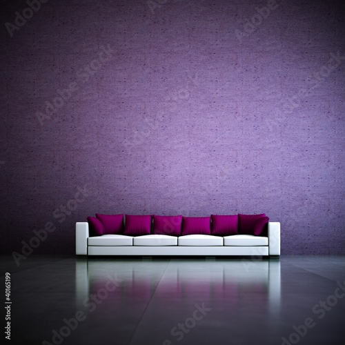 Illustration: Wohndesign - Sofa vor lila Wand Wohndesign - Sofa vor lila Wand