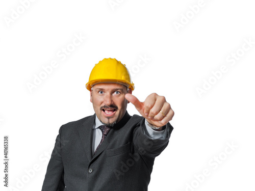 Photo: man with helmet isolated on white man with helmet isolated on white