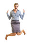 Business woman jumping with happiness isolated on white