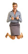 Business woman jumping with happiness isolated on white