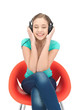 happy teenage girl in big headphones