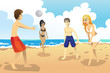 Young people playing volleyball