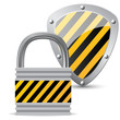 Lock and shield on white background