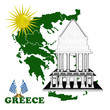 Map of Greece with the temple and the sun