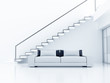 Interior in light tones with sofa and ladder on second floor Interior in light tones with sofa and ladder on second floor