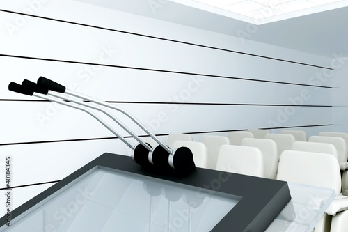 Illustration: Microphones on stand in modern conference room Microphones on stand in modern conference room