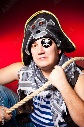 Photo: one-eyed pirate with a cocked hat and a rope one-eyed pirate with a cocked hat and a rope
