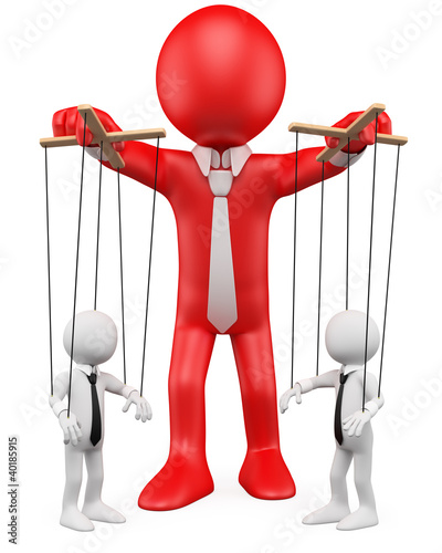 Illustration: 3D businessman handling their employees like marionettes 3D businessman handling their employees like marionettes