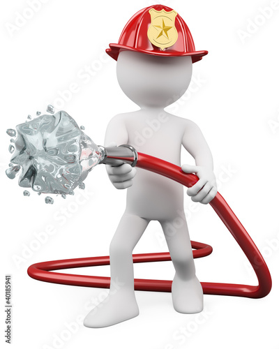 Illustration: 3D fireman putting out a fire 3D fireman putting out a fire