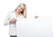 Young female holding the blank board