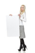 Full length of young female holding the blank board