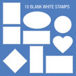 10 Blank White Stamps Blue Background
