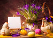 art Easter background with flower and Easter eggs